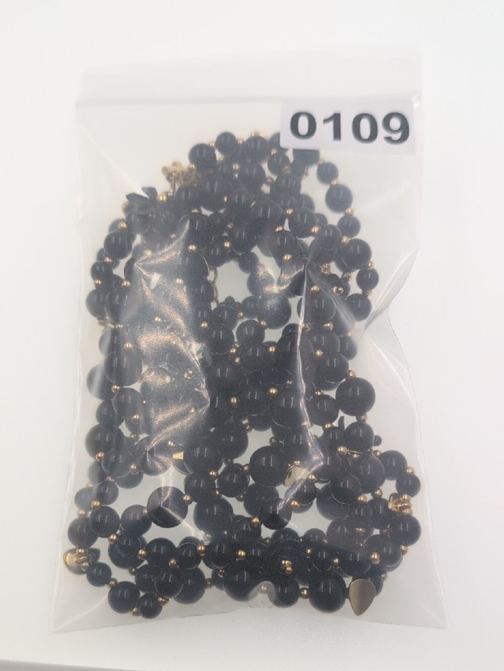 Ann Taylor Black Multi-Strand Beaded Necklace with Gold Accents 0109 - Picture 7 of 7